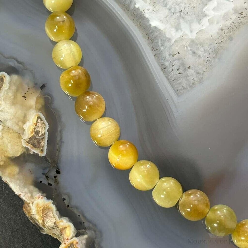 Sterling Silver 6mm Gold Tiger's Eye Beads Bracelet For Women - Picture 5 of 10